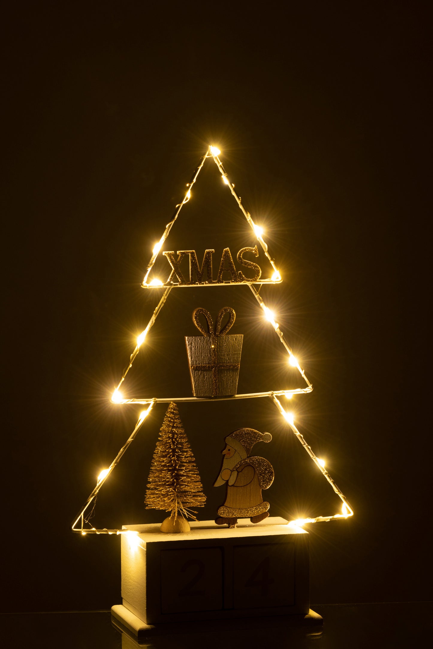 Kerstboom Kalender+Led Hout Wit/Goud