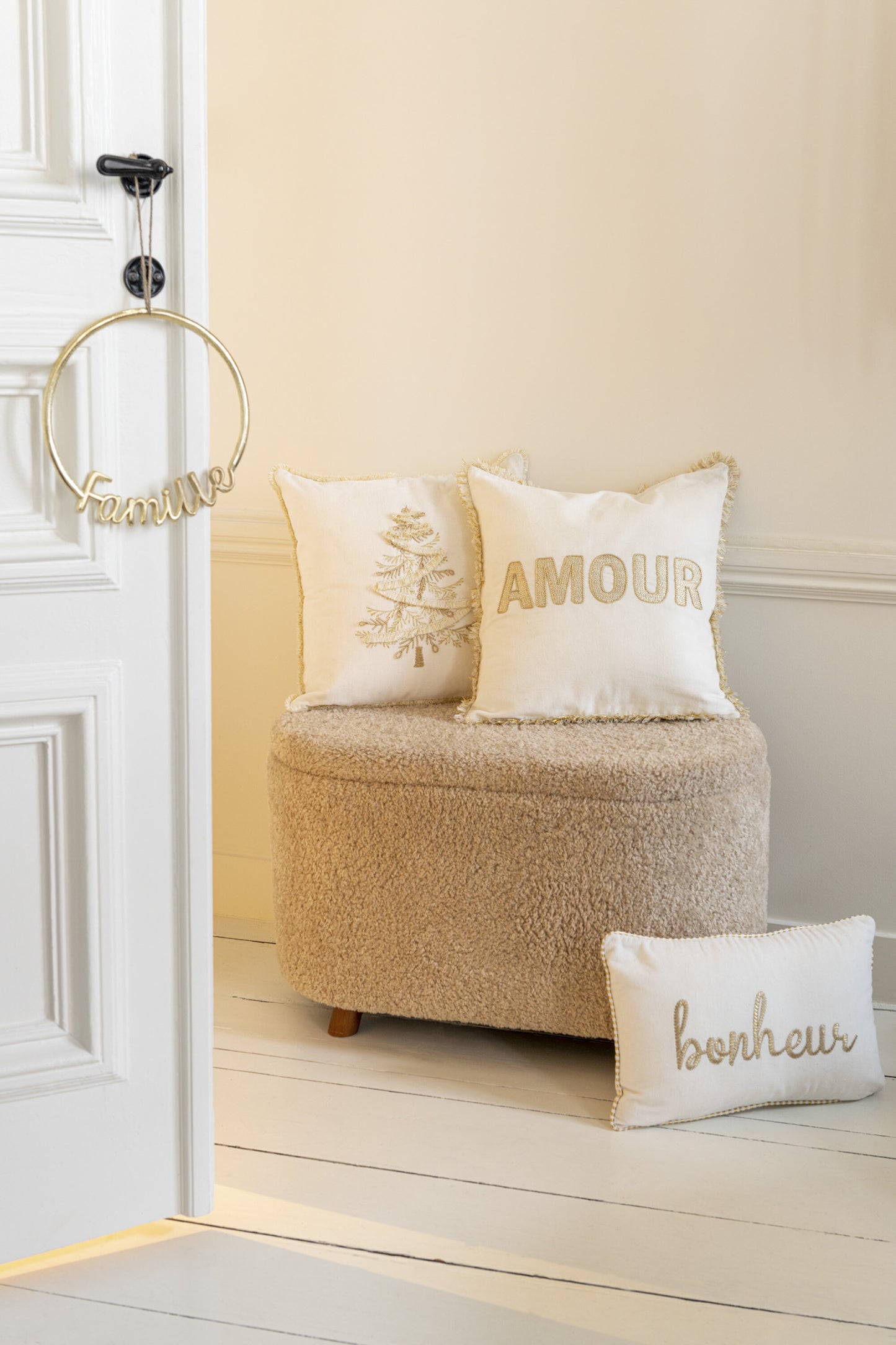 Cushion Amour Textile White/Gold 