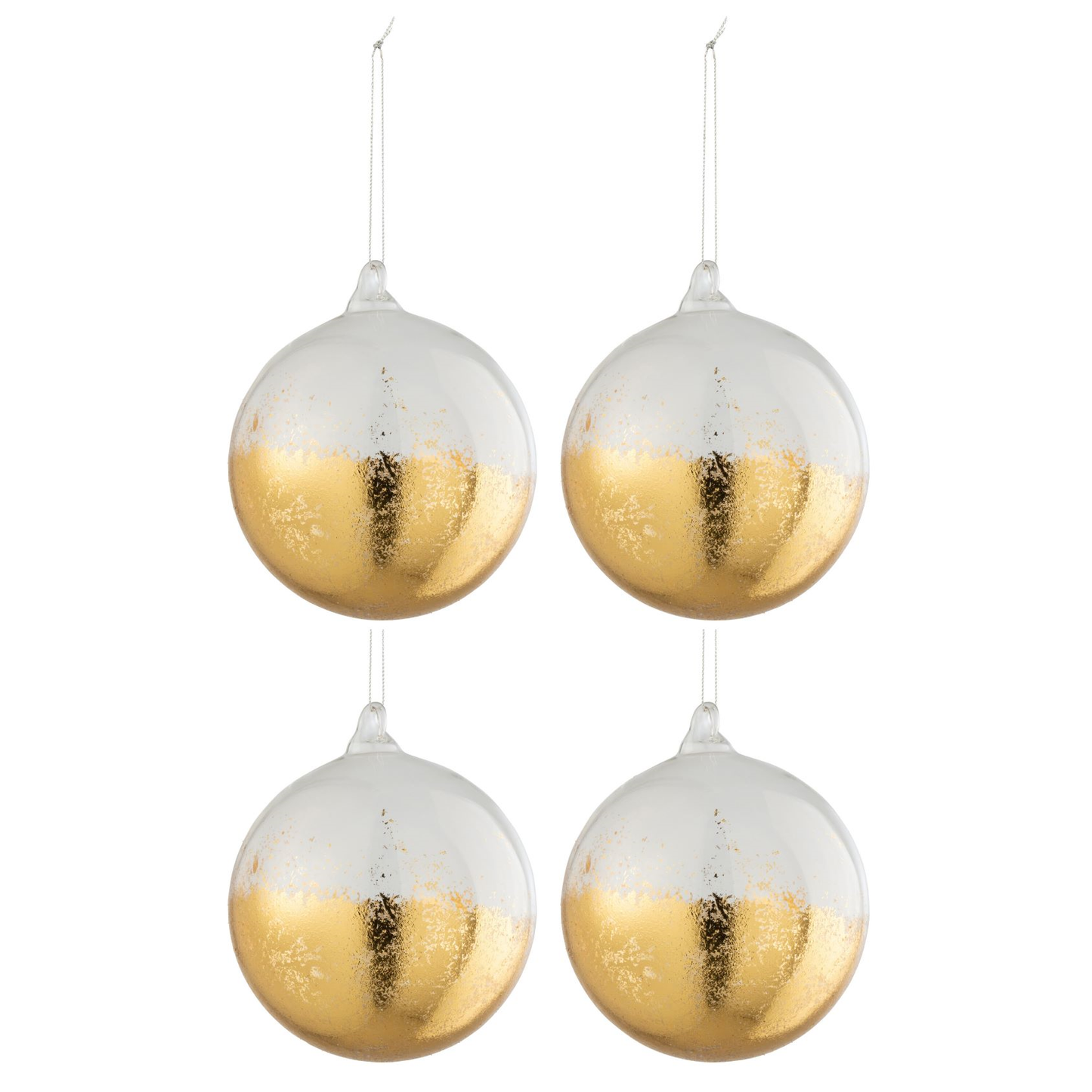 Doos Van 4 Kerstballen Blinkend Goud Glas Transparant Large