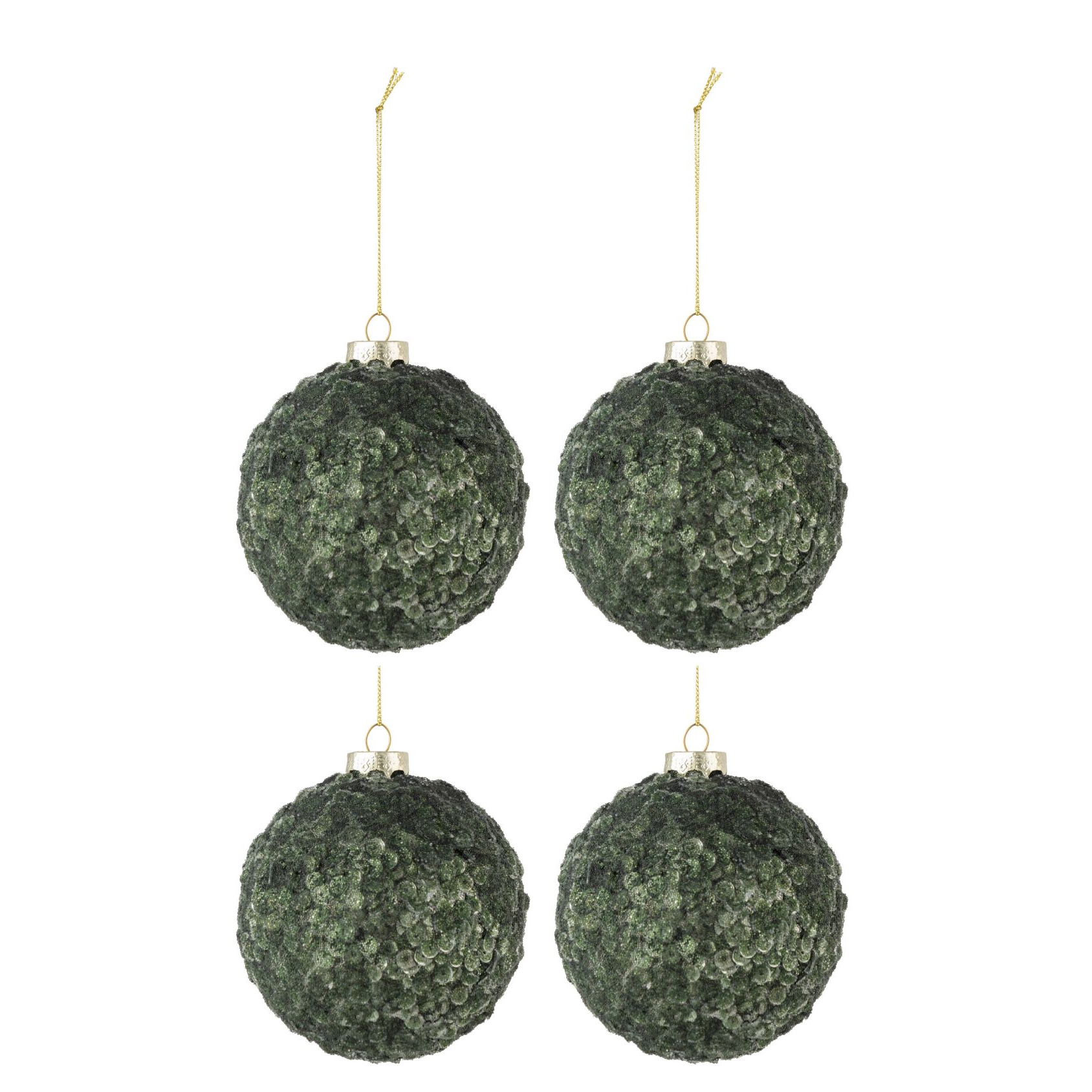 Doos Van 4 Kerstballen Paillettensuiker Mat Glas Donker Groen Medium