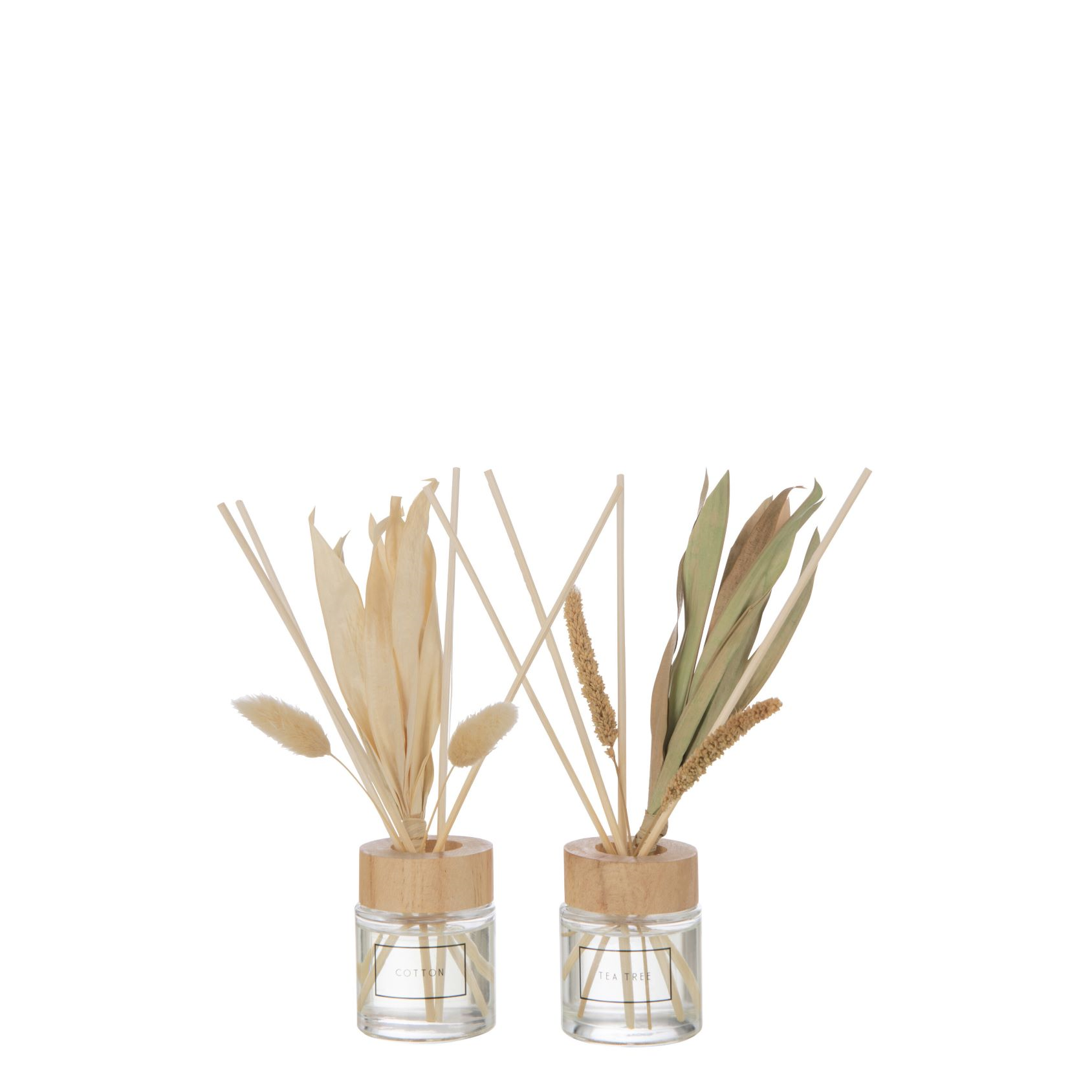 Geurolie + Bloemen Glas Groen/Naturel Assortiment Van 2