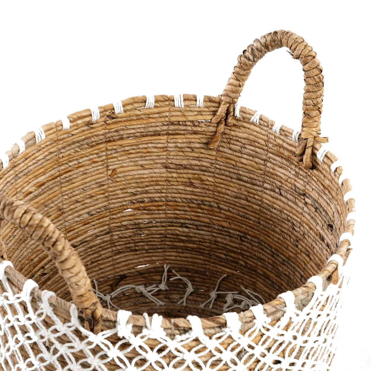 The Cross Stitched Macramé Basket - Natural White - L 