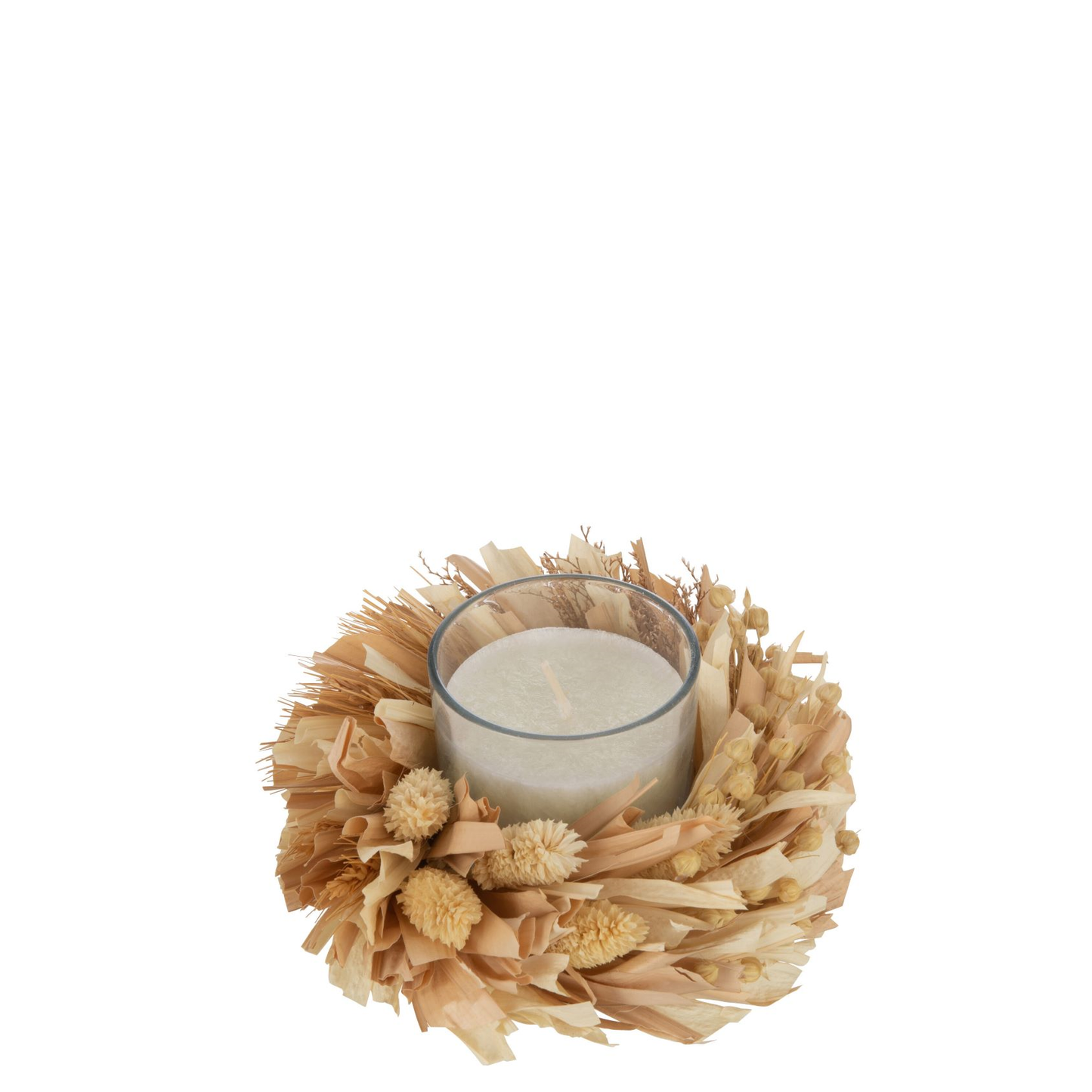 Kaars Bloemen Rond Glas Wit/Naturel 24u