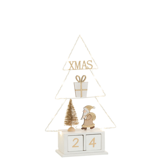 Kerstboom Kalender+Led Hout Wit/Goud