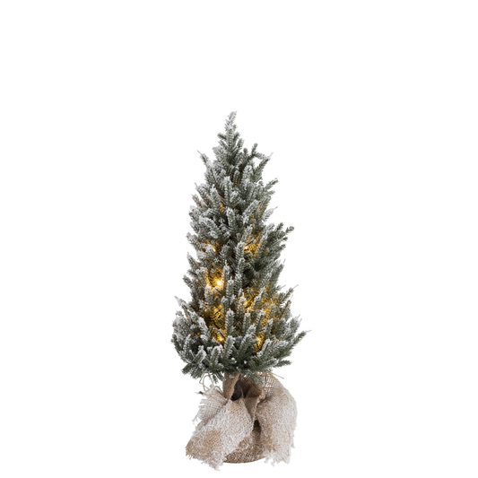 Kerstboom+Led+Pot Jute Plastiek Besneeuwd Groen Medium