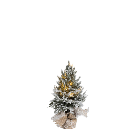 Kerstboom+Led+Pot Jute Plastiek Besneeuwd Groen Small