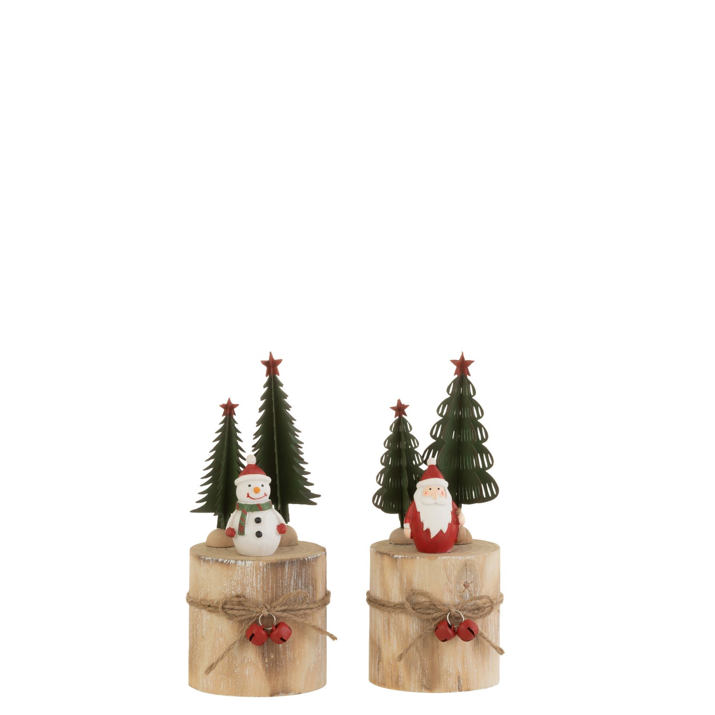 Kerstman/Sneeuwman Op Voet Rond Hout/Metaal Mix Assortiment Van 2