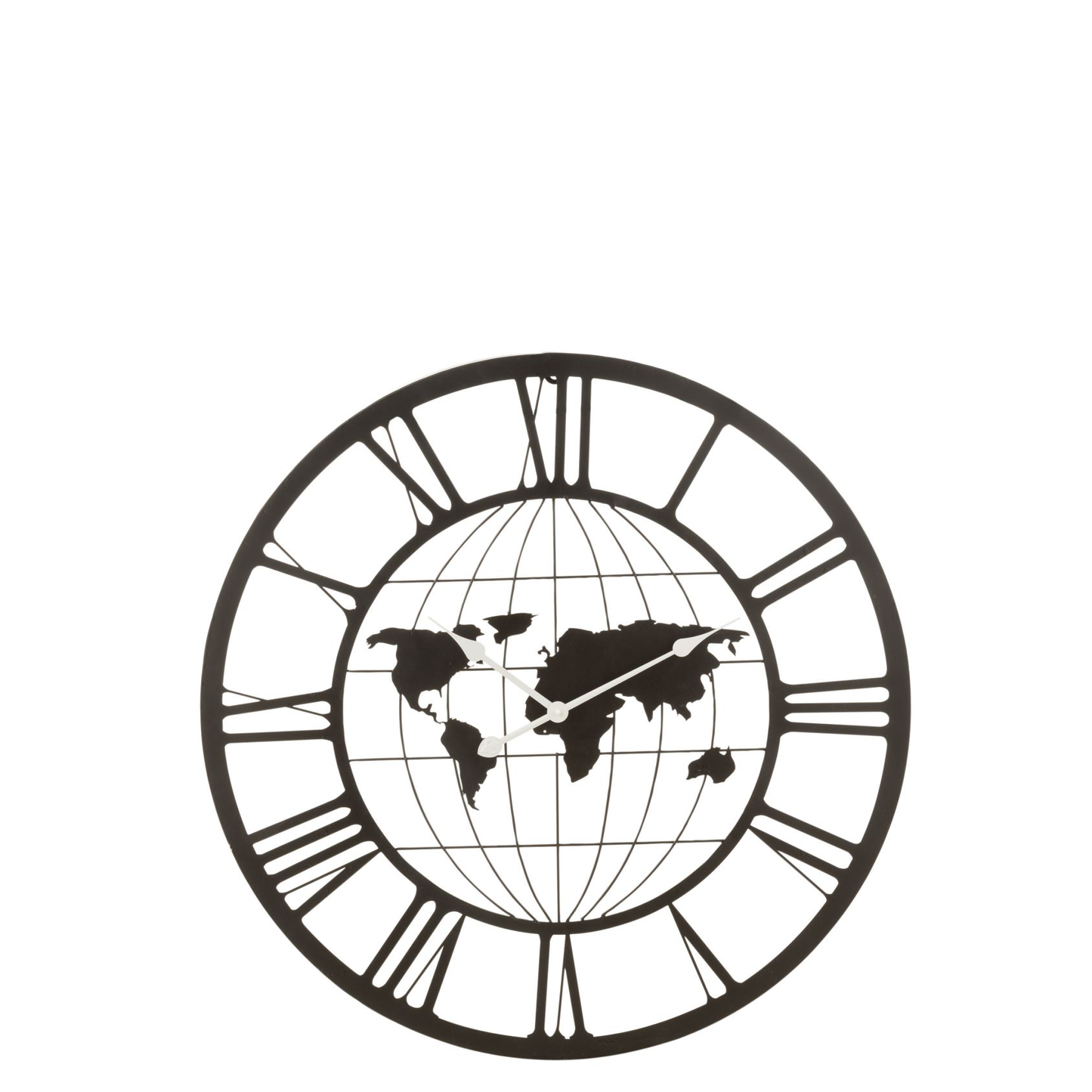 Clock Roman Numerals World Map Metal Black 