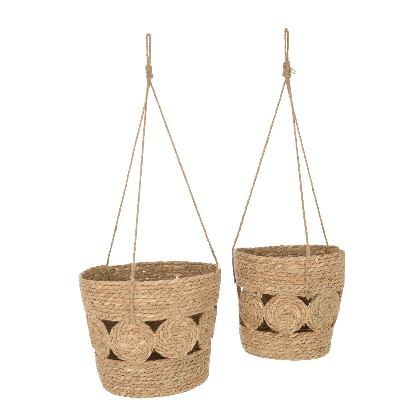 Set of 2 Round Hanging Basket with Natural Reed Motif 