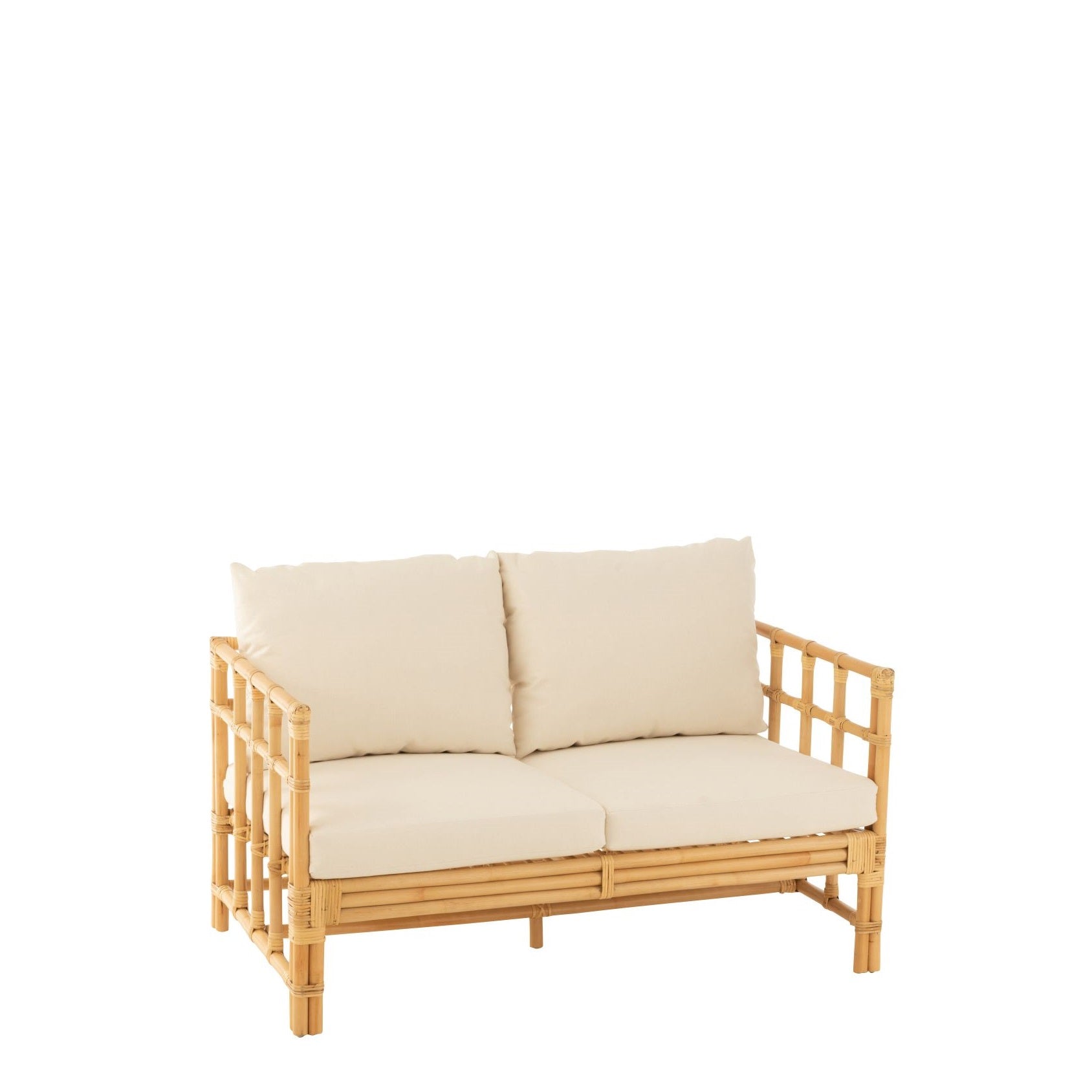 Sofa Elise+Kussen 2 Personen Rotan/Textiel Naturel/Wit