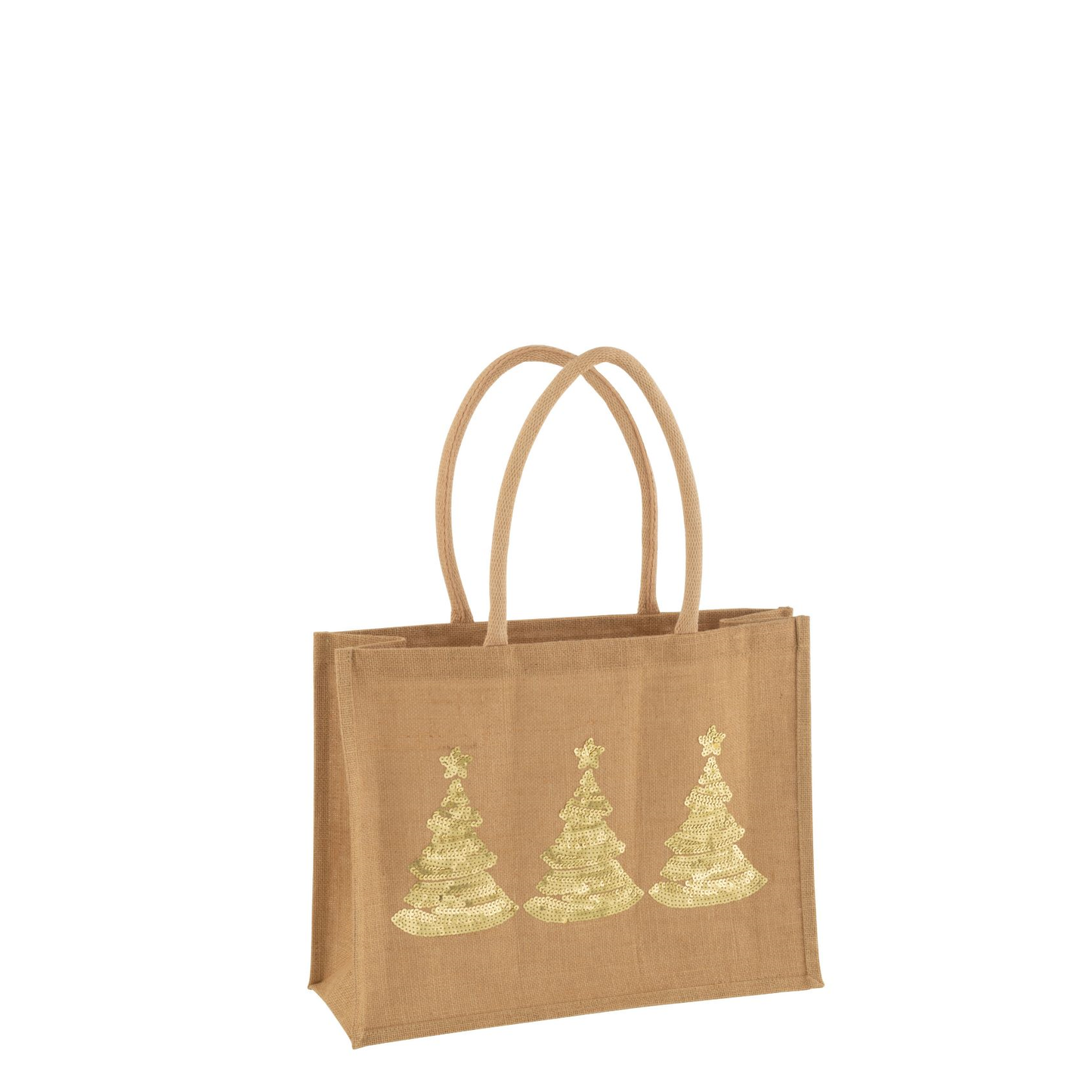 Zak 3 Kerstbomen Pailletten Jute Naturel/Goud Assortiment van 4