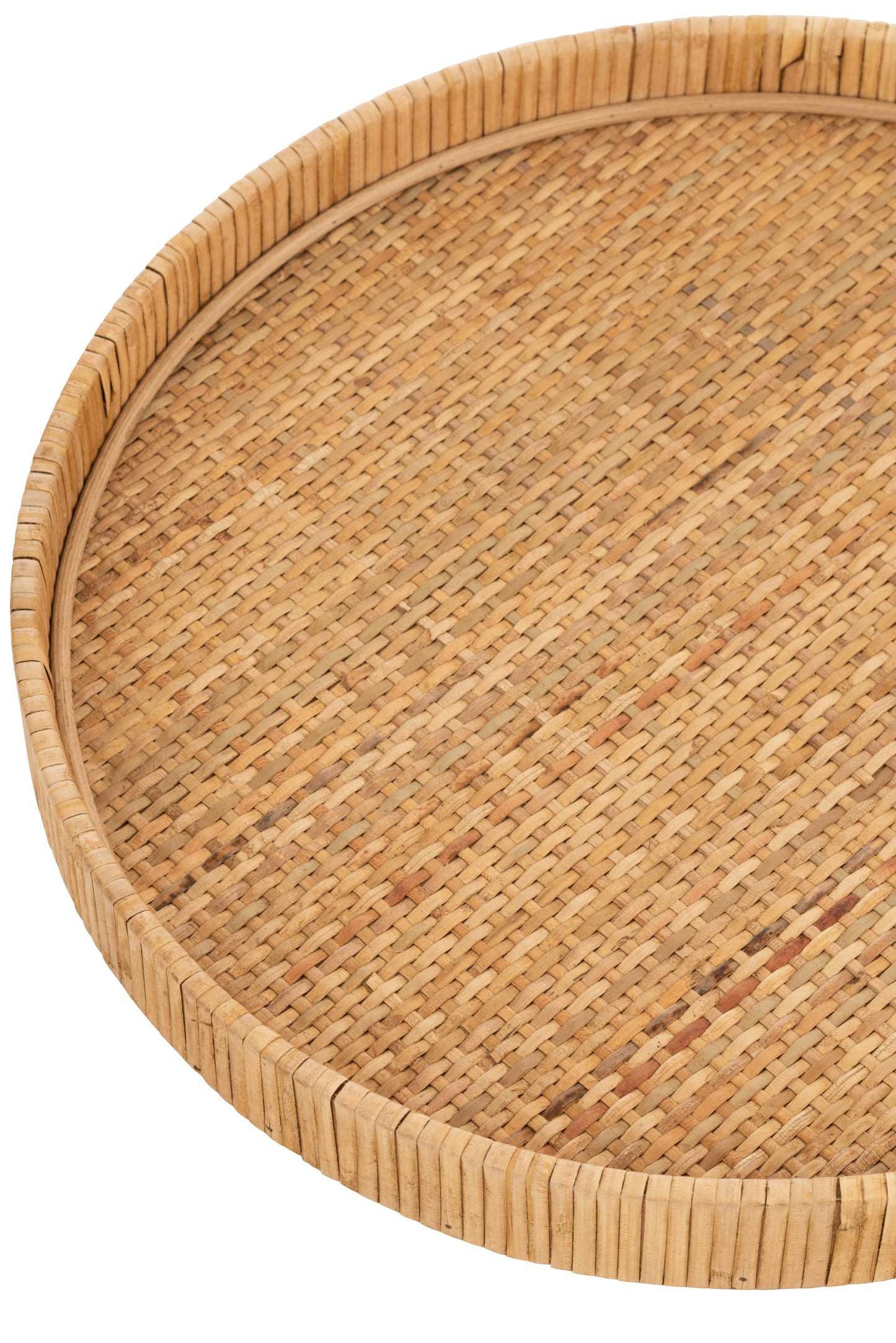 Set Of 2 Trays Round Rattan Natural 