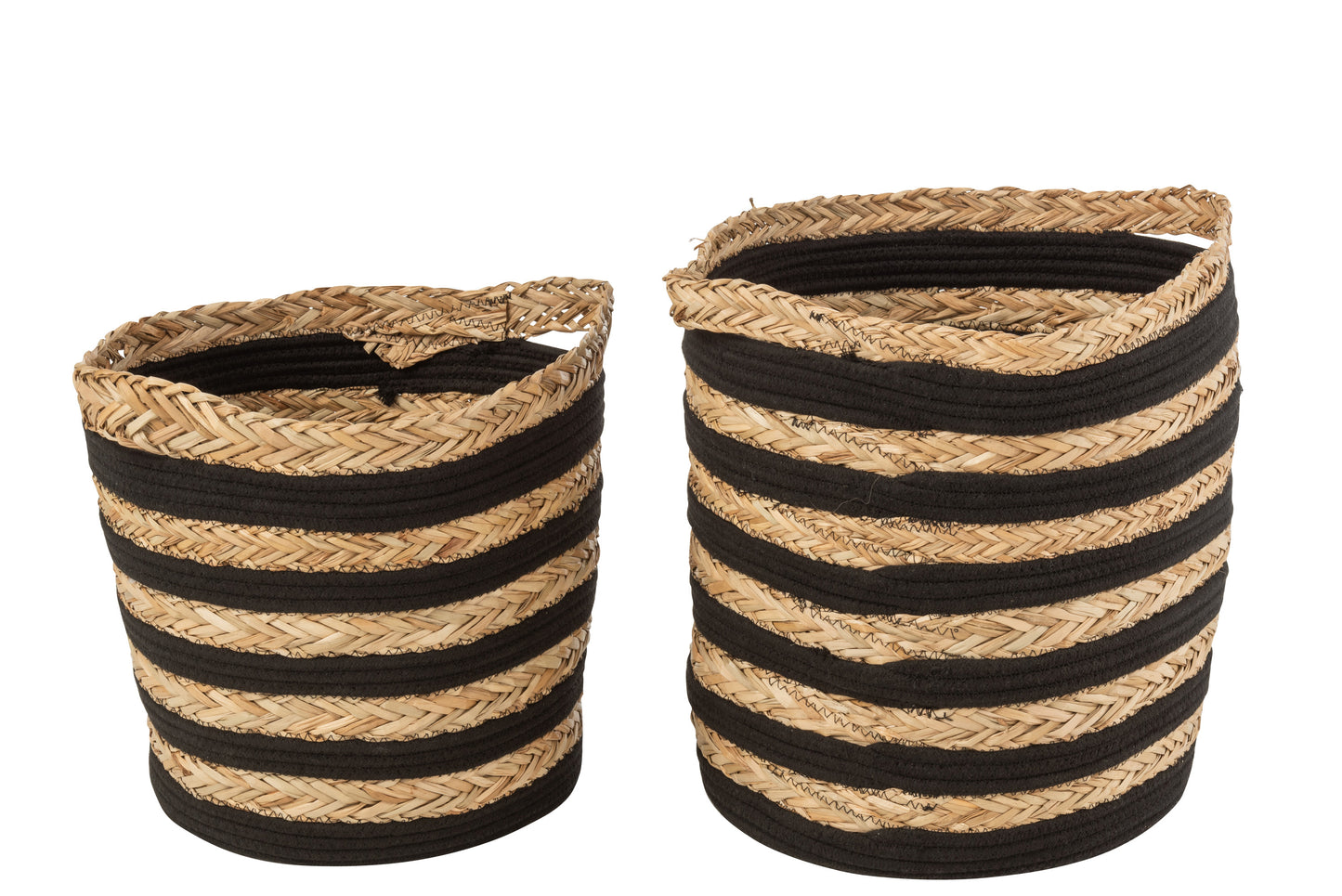 Set Of 2 Baskets Striped Seagrass/Cotton Natural/Black 