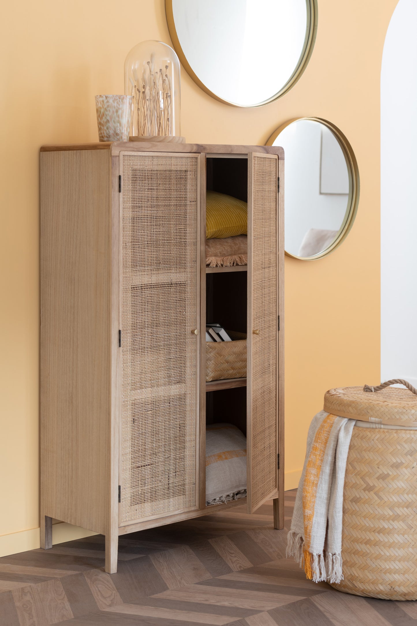 Set Of 2 Storage Baskets Round Bamboo Natural 