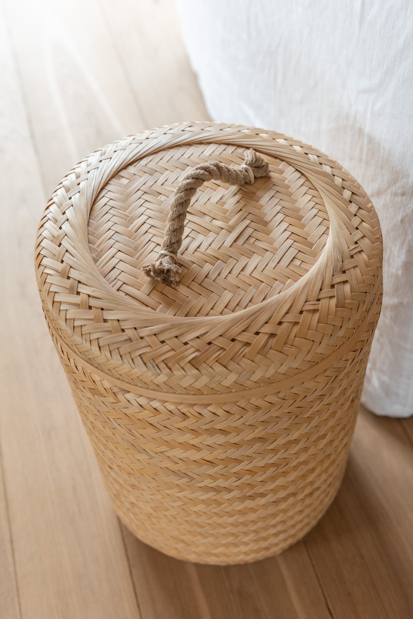 Set Of 2 Storage Baskets Round Bamboo Natural 