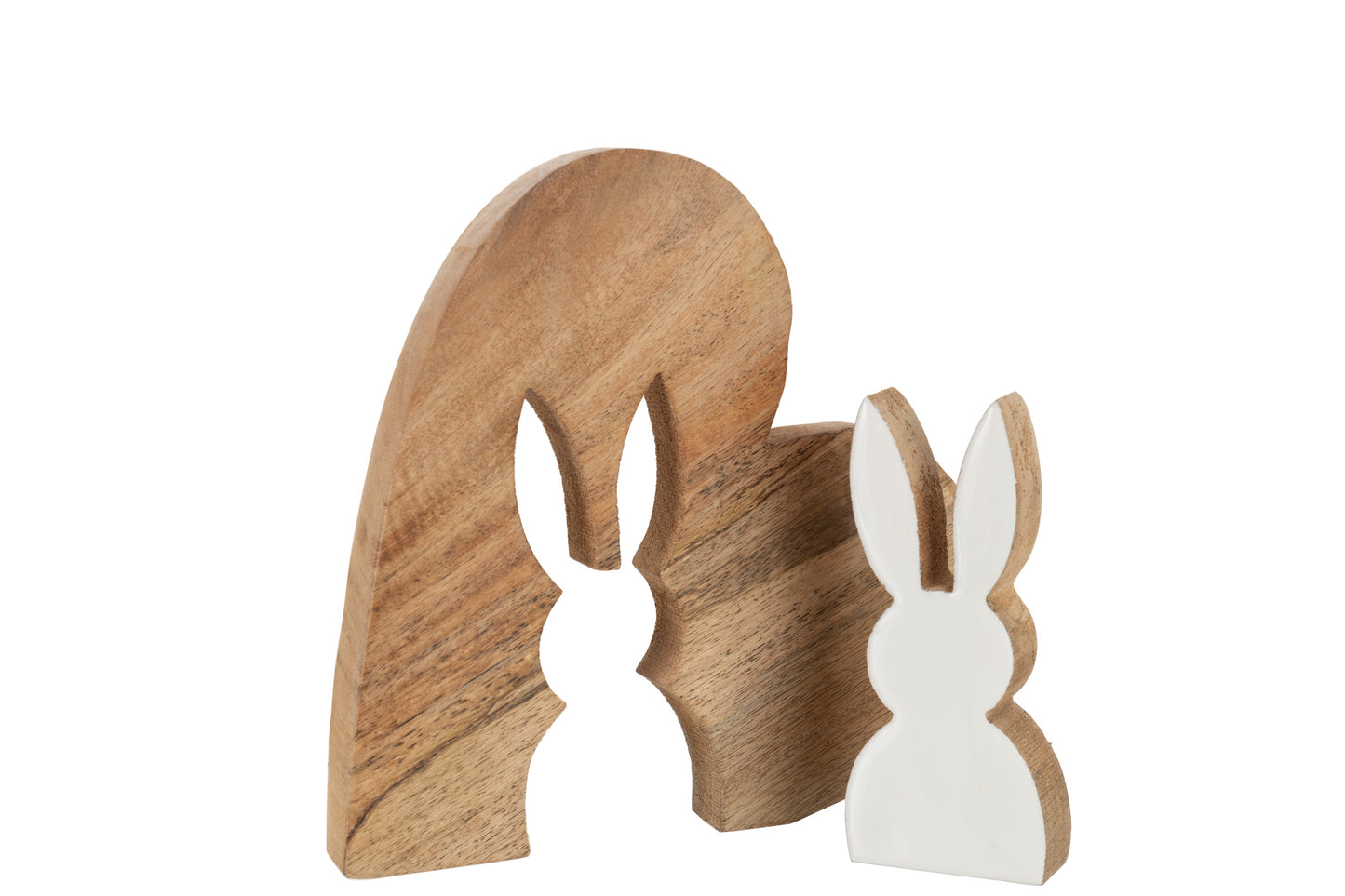 Rabbit Silhouette Heart Puzzle Mango Wood Natural White Large 