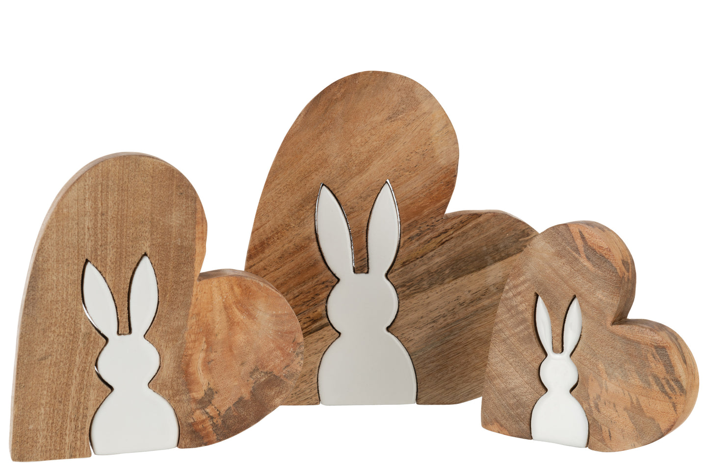 Rabbit Silhouette Heart Puzzle Mango Wood Natural White Large 