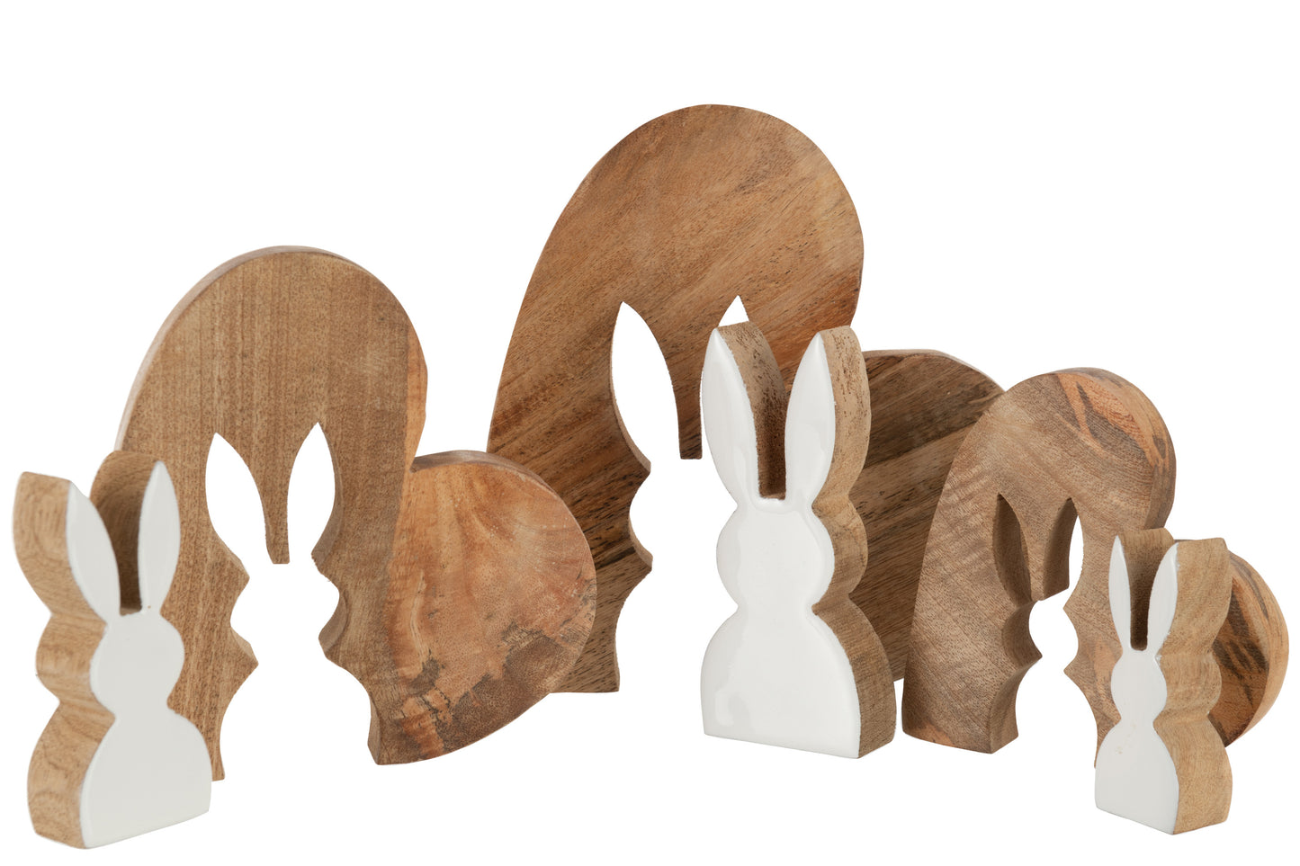 Rabbit Silhouette Heart Puzzle Mango Wood Natural White Large 