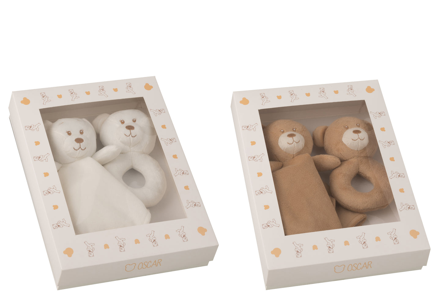 Doudou+Rammelaar Pluche Wit/Beige Assortiment Van 2