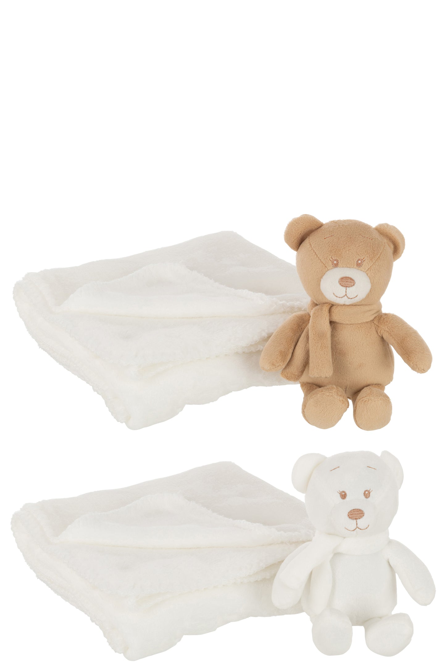 Ours+Couverture Peluche Blanc/Beige Assortiment De 2 