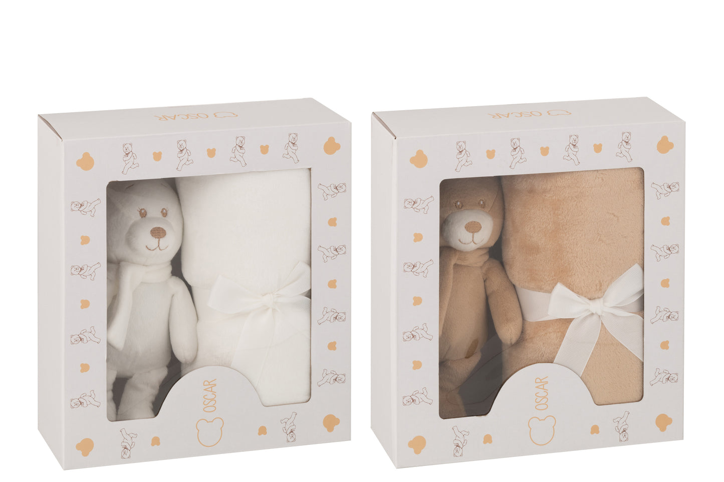 Ours+Couverture Peluche Blanc/Beige Assortiment De 2 