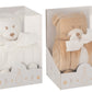 Bear Sitting+Blanket Plush White/Beige Assortment Of 2 