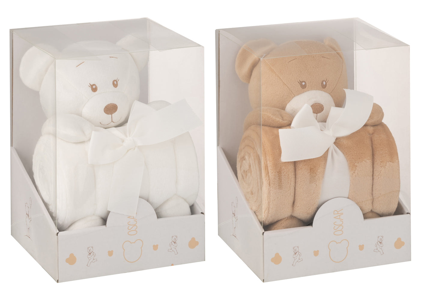 Bear Sitting+Blanket Plush White/Beige Assortment Of 2 