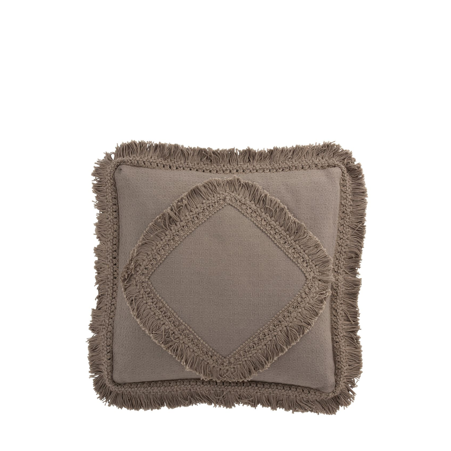 Coussin Frange Carré Coton Taupe 