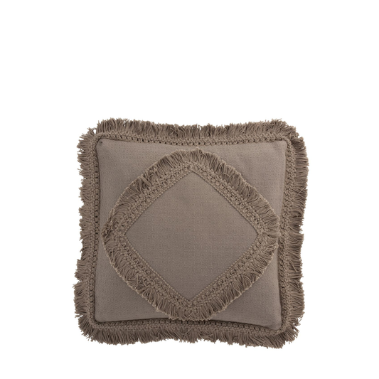 Cushion Fringe Square Cotton Taupe 