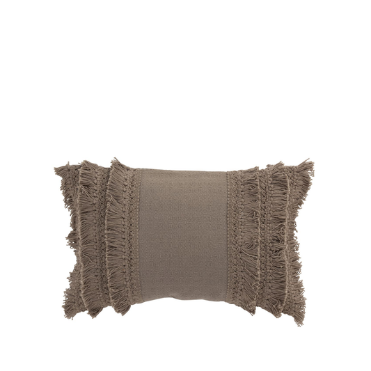 Coussin Rectangulaire Bord Pompon Coton Taupe 