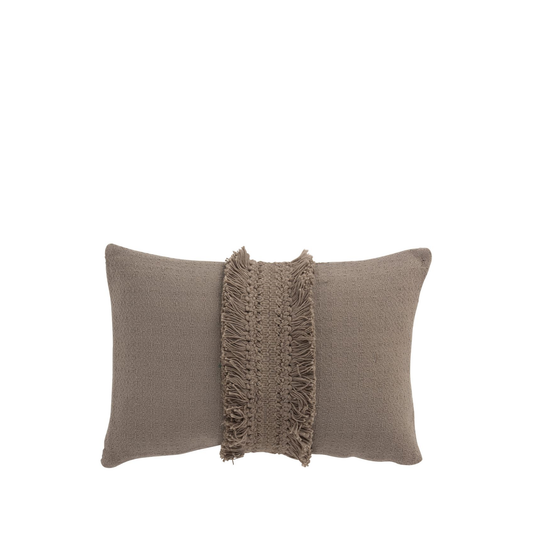 Cushion Rectangular Tassel Trim Cotton Taupe 