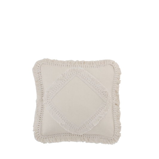 Coussin Frange Carré Coton Blanc 