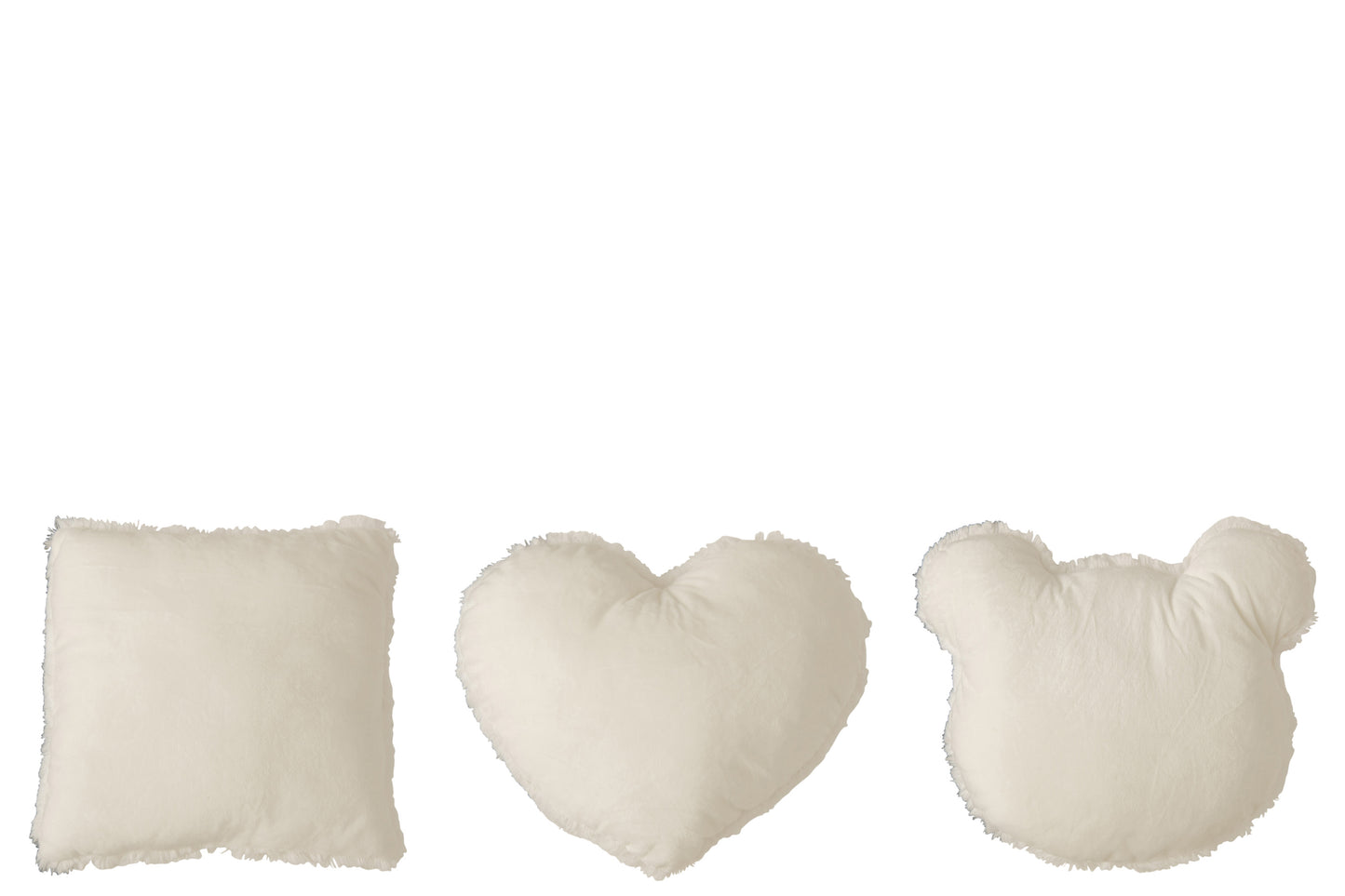 Cushion Square/Heart/Bear's Head Plush White Assortment Of 3 