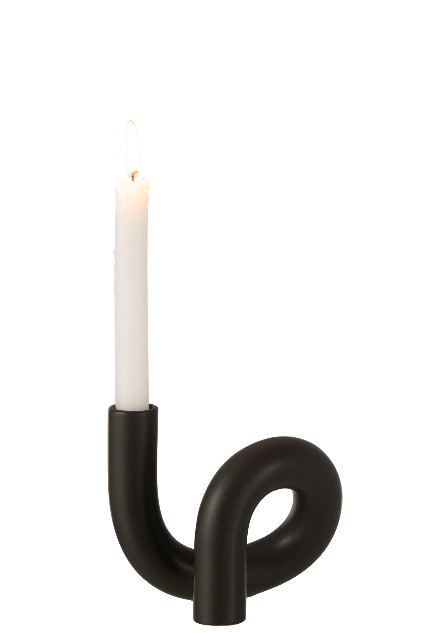 Kaarsenhouder Torsie 1 Candle Keramiek Zwart met brandende witte kaars felika