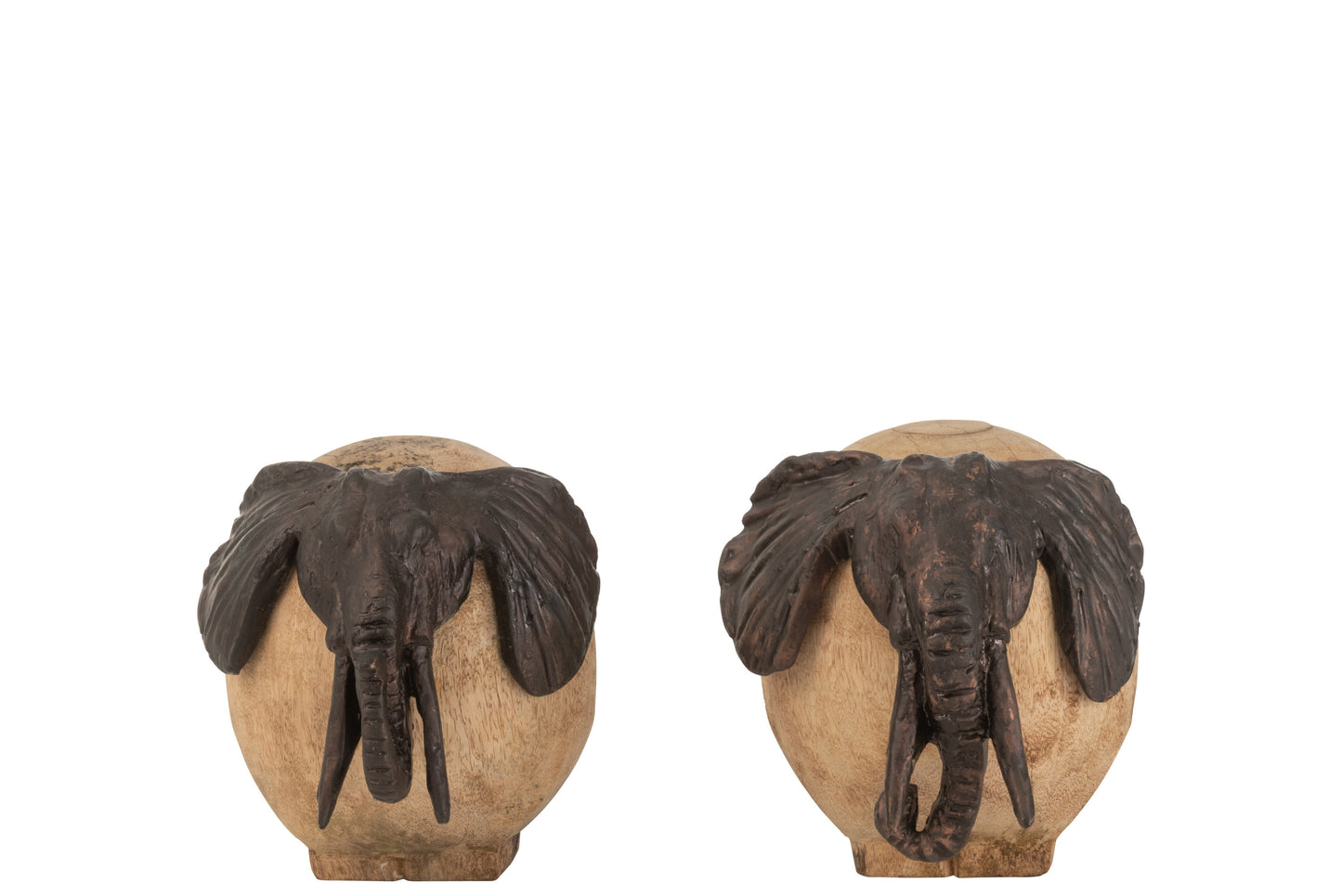 Éléphant Bois Métal Naturel/Bronze Assortiment De 2 