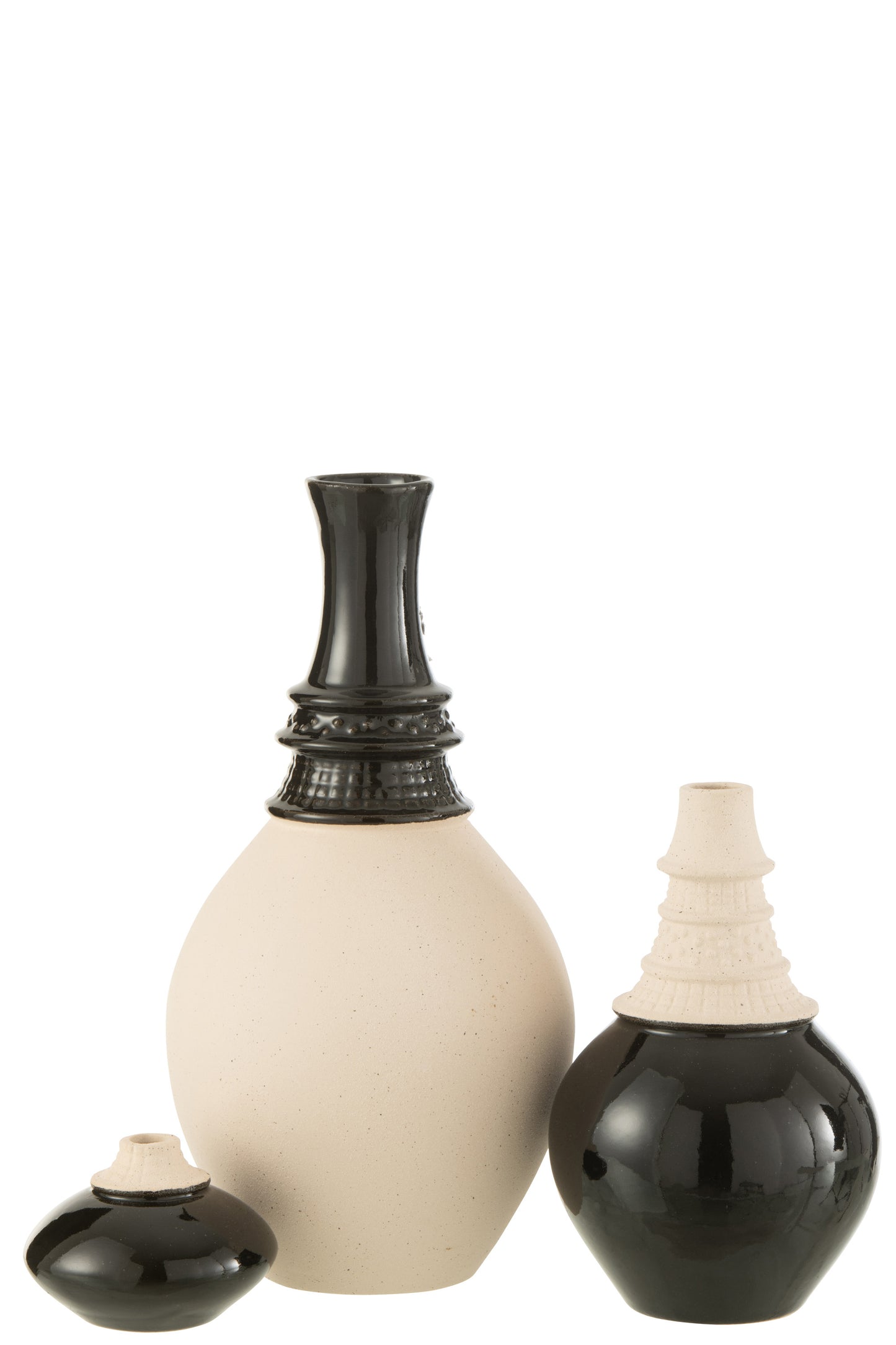 Vase Neck High Ceramic Black/Beige Large 