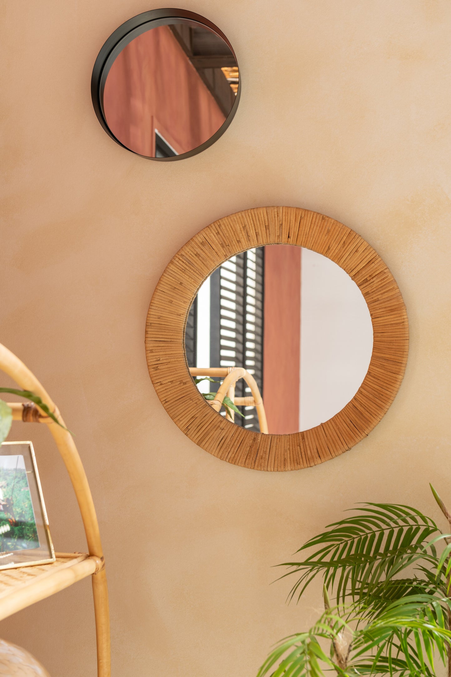 Mirror Round Rattan Natural 