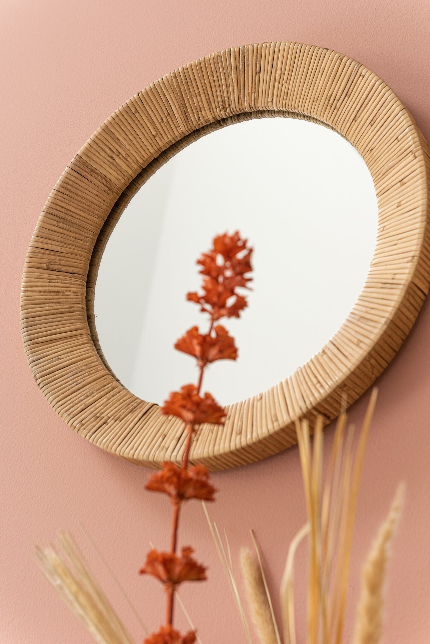 Mirror Round Rattan Natural 