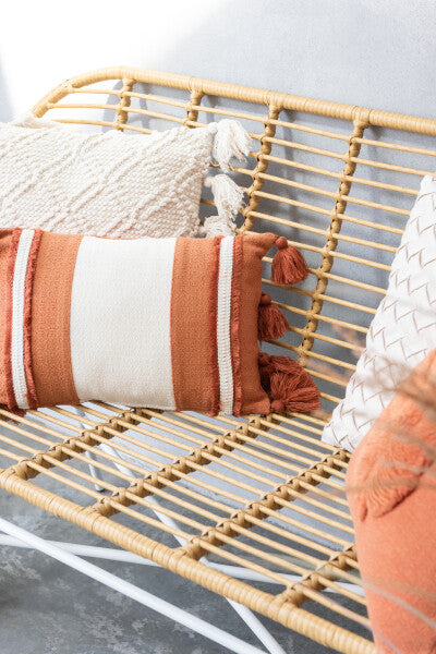 Cushion Stripe+Tassel Textile Terracotta 