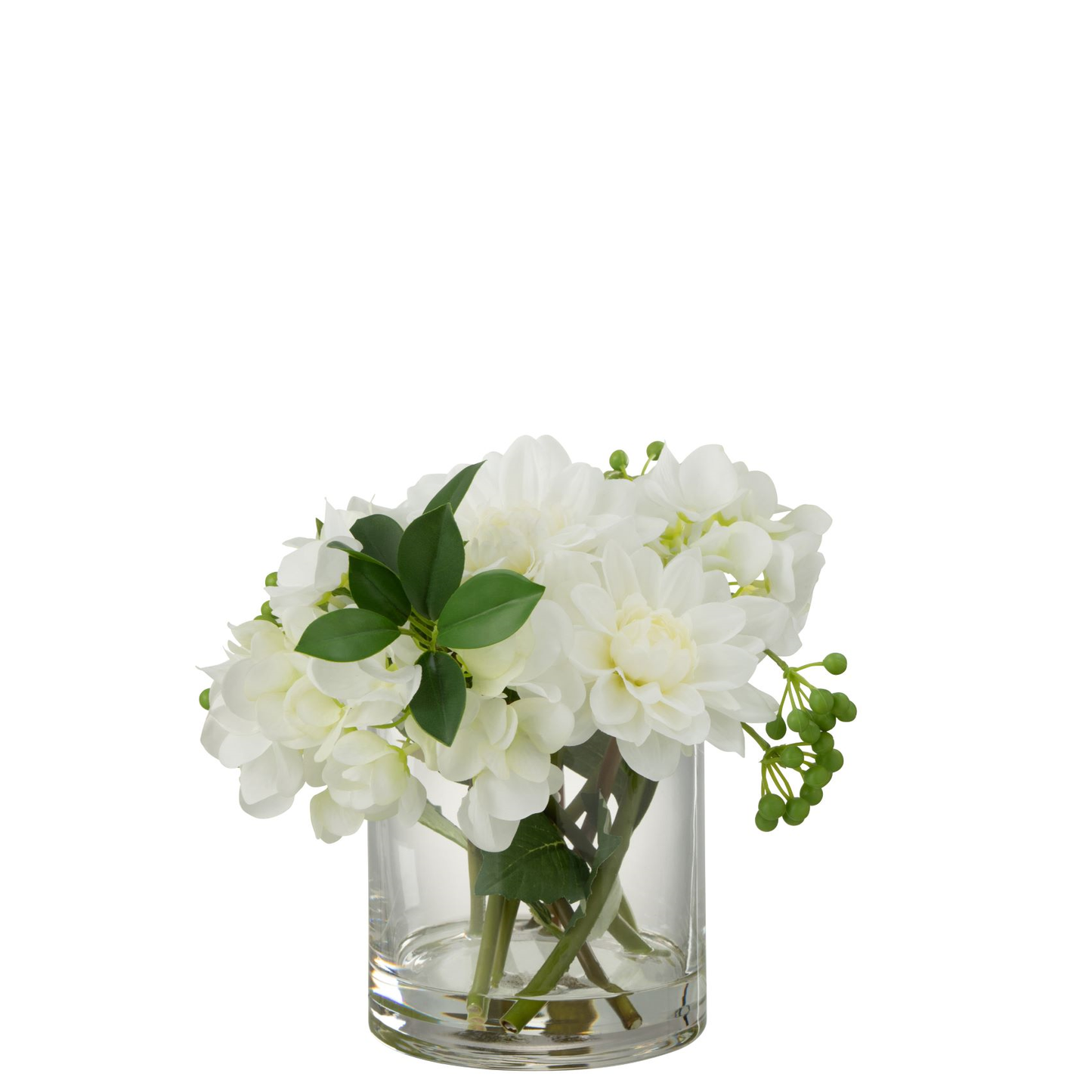 Dahlia Hydrangea In Vaas Plastiek Glas Wit