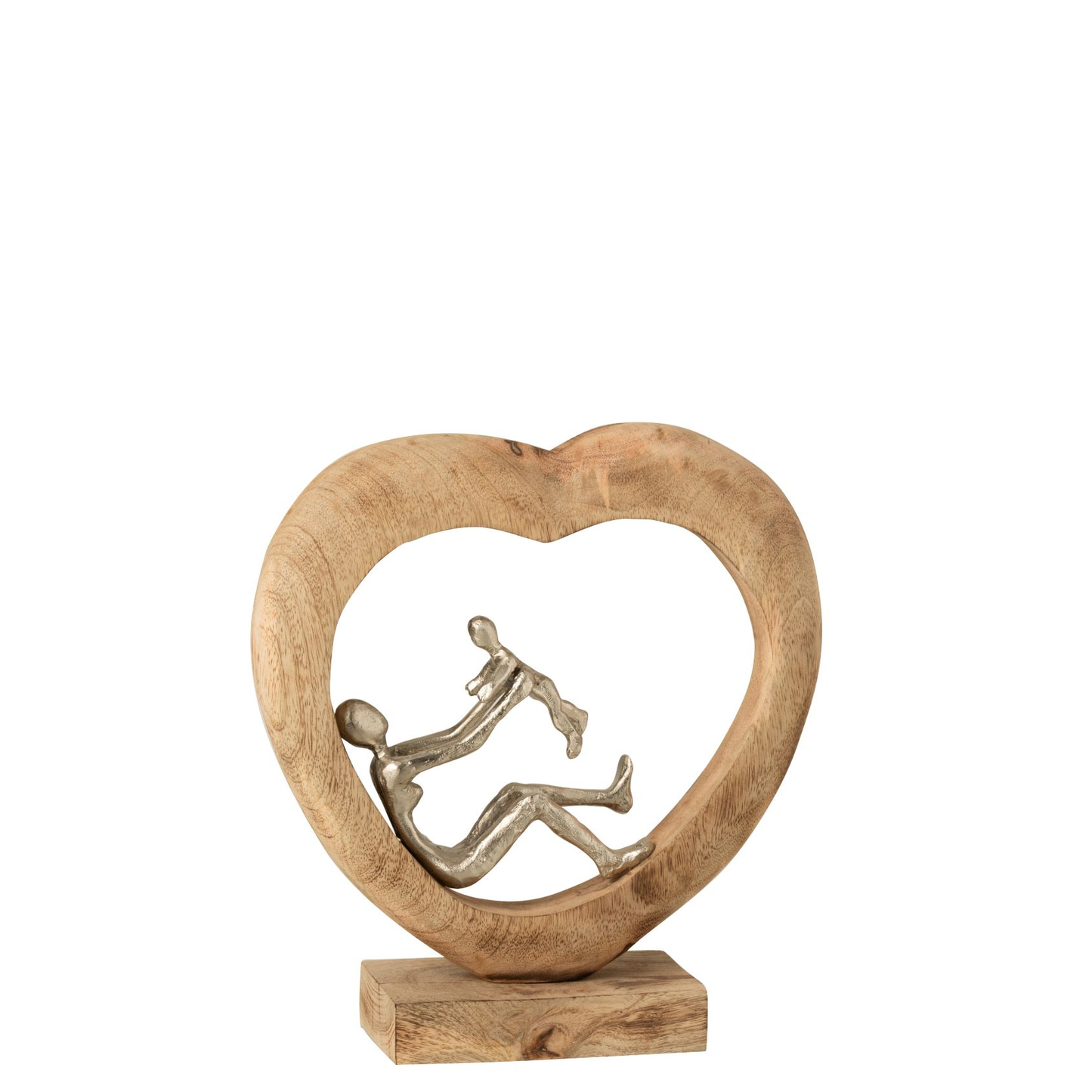 Figuur Ouder Met Kind Hart Mangohout Aluminium Naturel Wit