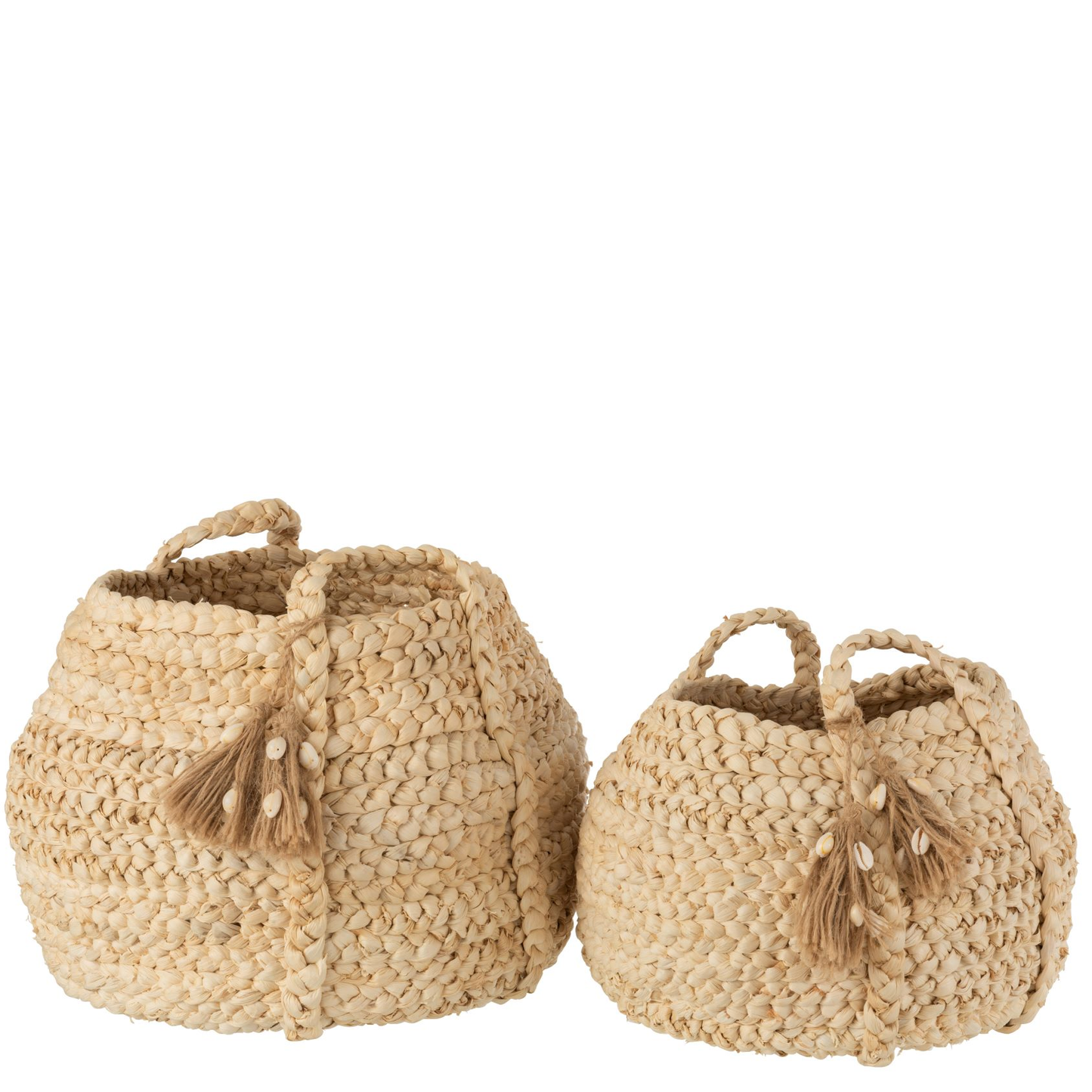 Set Van 2 Manden Gevlochten Kwastjes Jute Mais Licht Naturel  opbergmanden wasmand interieur decoratie jute