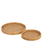 Set Of 2 Trays Round Rattan Natural 