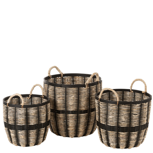 Set Van 3 Manden Touw/Rattan Zwart/Naturel opbergmanden wasmanden japan collectie interieur felika