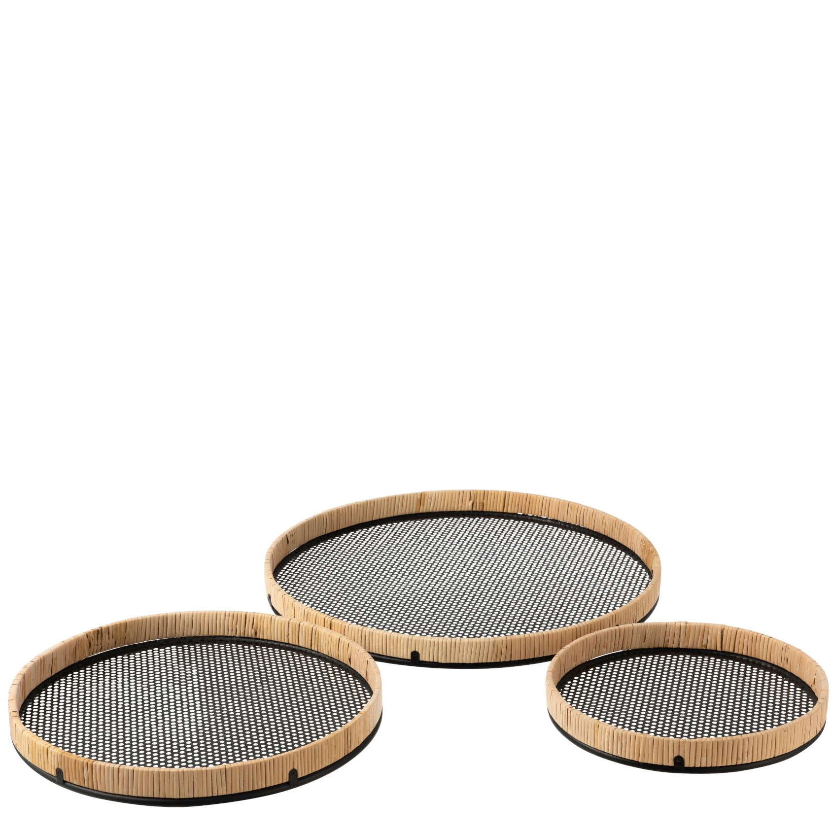 Set Van 3 Plateaus Rond Metaal/Rotan Zwart/Naturel