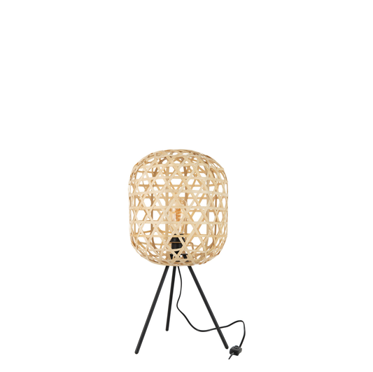 Tafellamp Tripod Rond Bamboe Metaal Naturel/Zwart staanlamp tafellamp felika