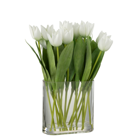 Tulpen In Vaas Ovaal Plastiek Glas Wit