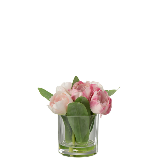 Tulpen In Vaas Rond Plastiek Glas Roze Small