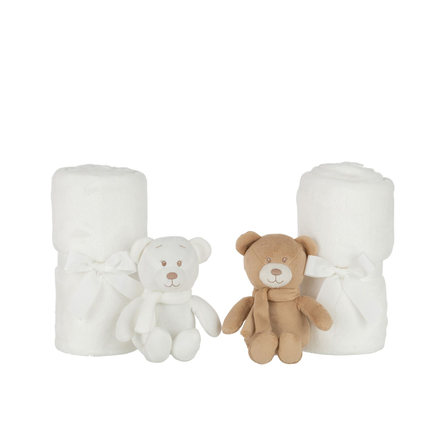 Ours+Couverture Peluche Blanc/Beige Assortiment De 2 