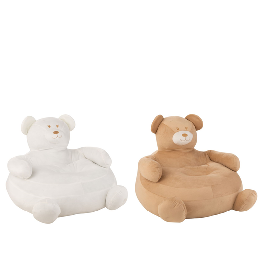 Set Of 2 Seats Bear Plush White/Beige 